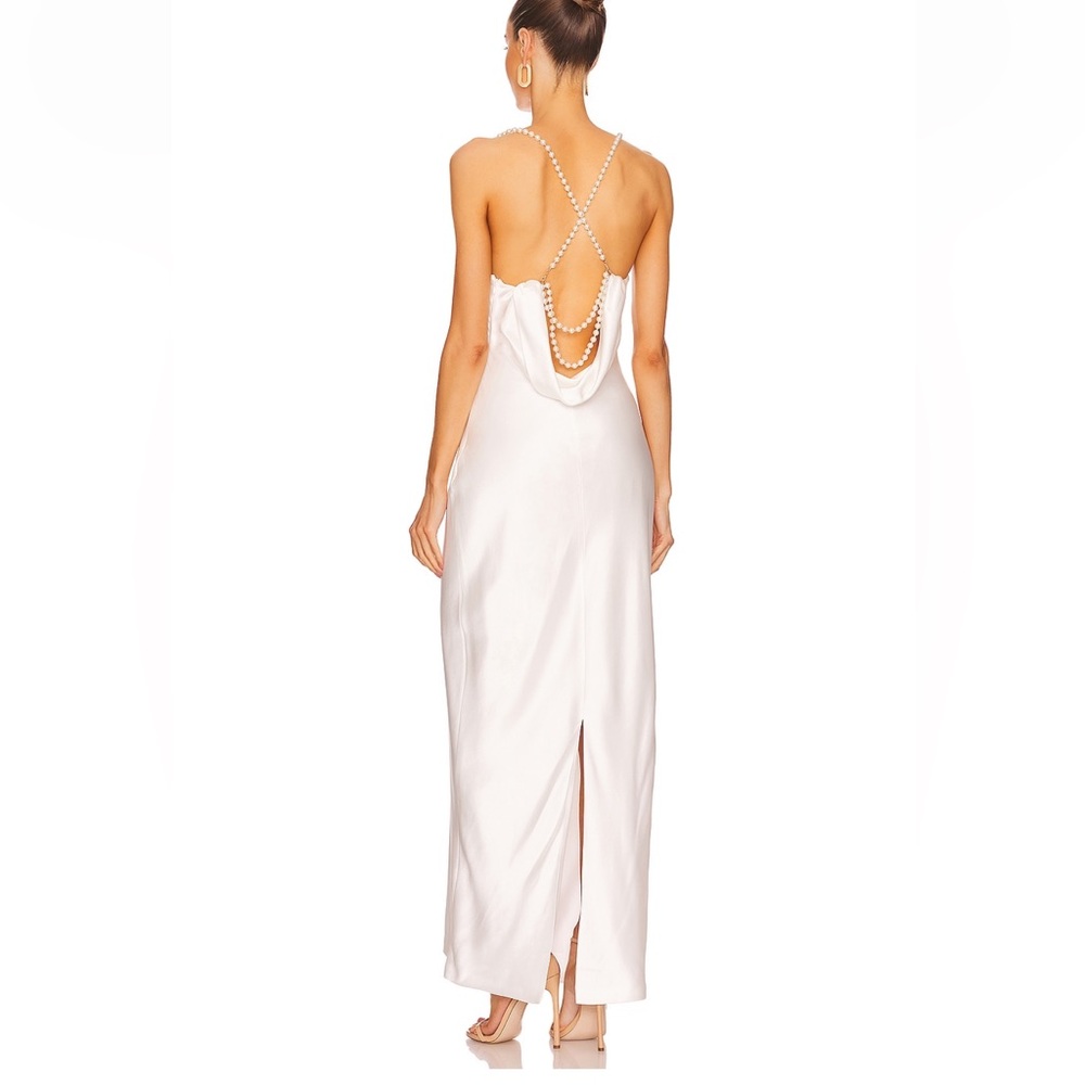 Retrofete Pearl-Back White Satin Maxi Dress